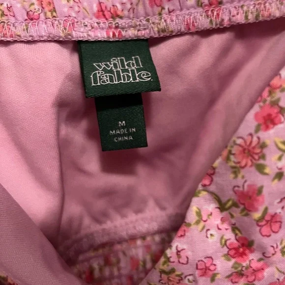 Wild Fable Smocked Maxi Dress Pink Floral Size M Tie Straps Ruffle Hem Cotton - Picture 8 of 11